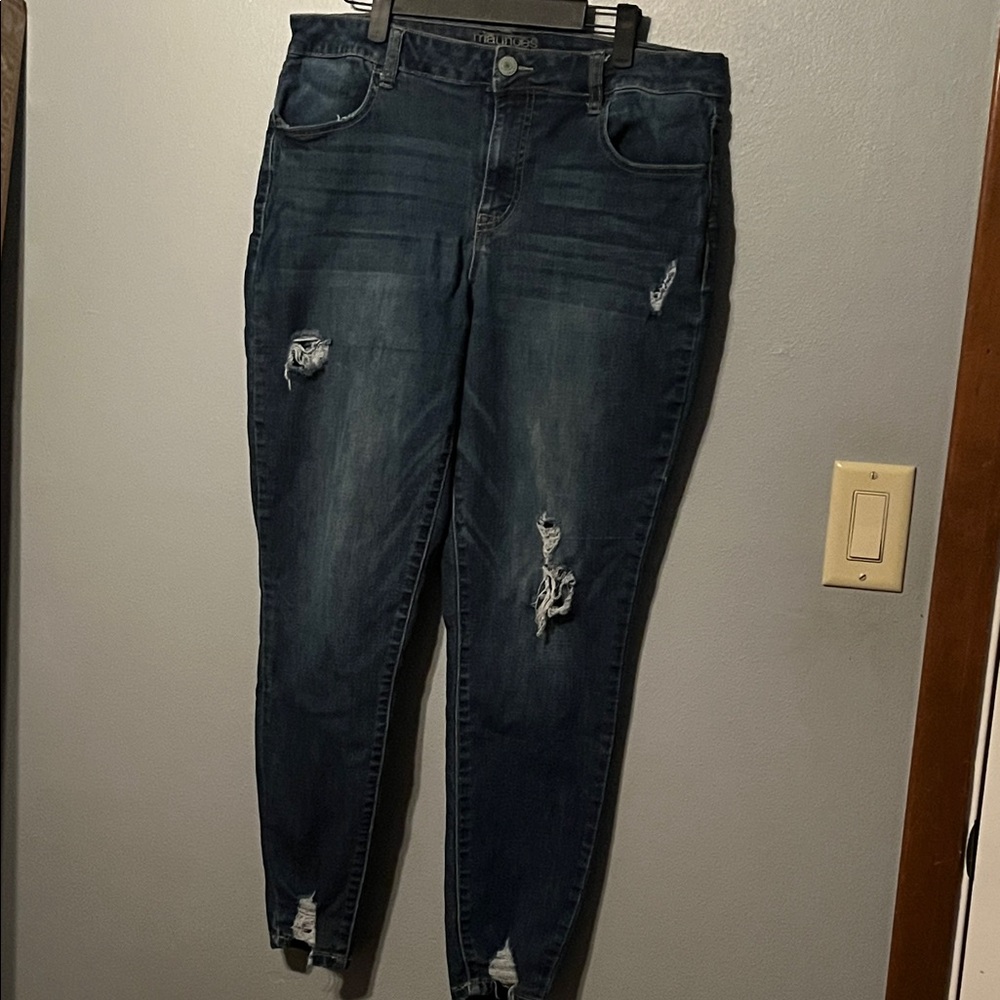 Maurices Dark Blue Distressed Skinny Jeans